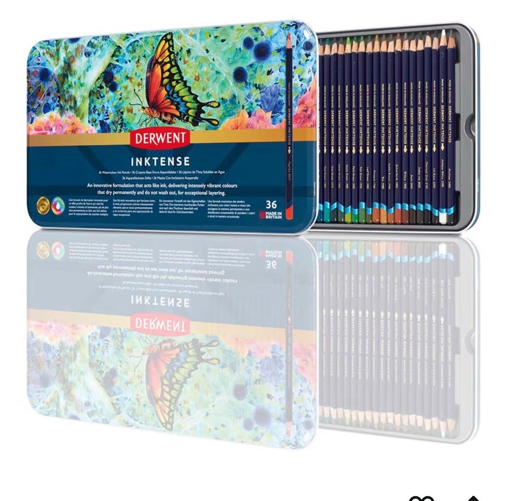 Derwent Inktense 36 Tin Set of Assorted Artists Colour Water-Soluble Ink Pencils