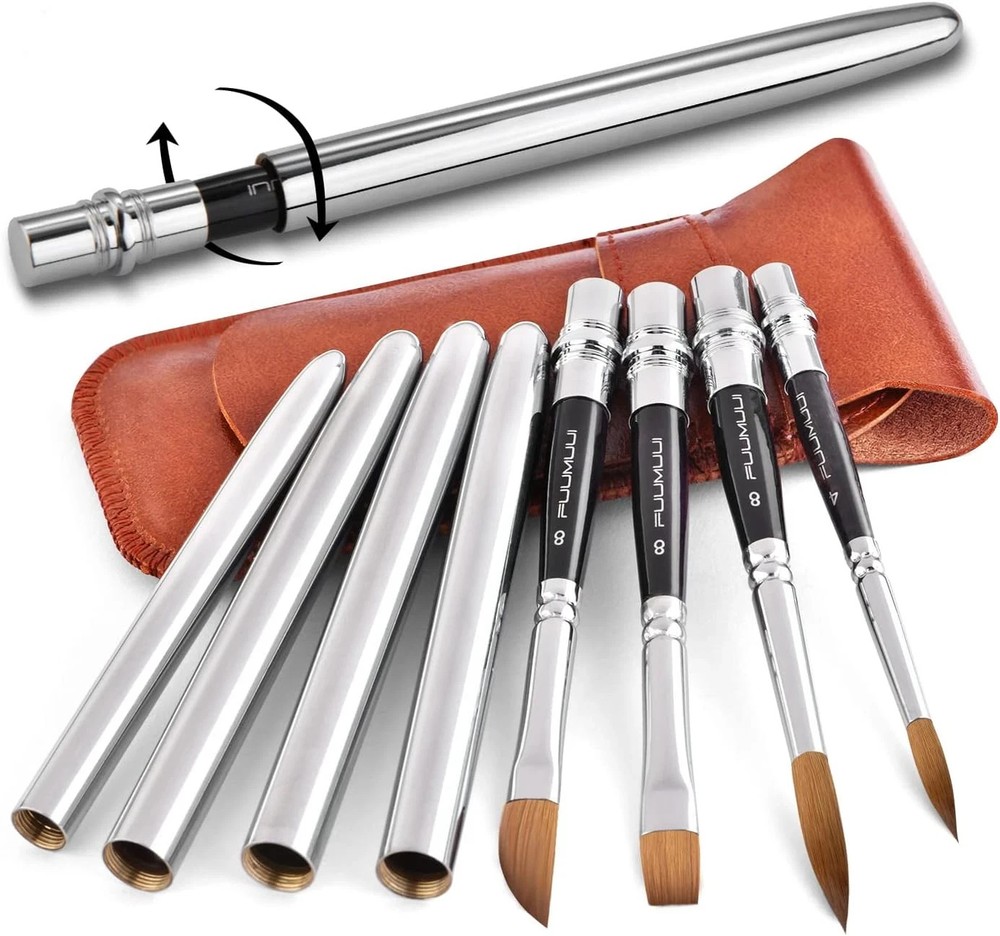 Sable Travel Watercolor Brushes, 4Pcs Kolinsky Sable Watercolor Travel Brushes