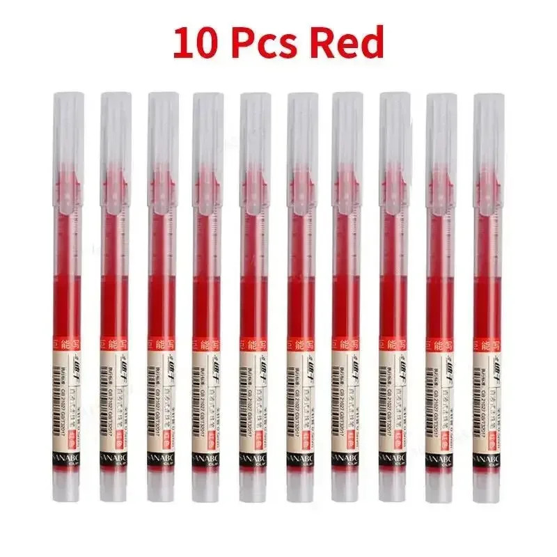 10PCS High Quality Type Gel Pens Black Blue Red Ink Straight Liquid Pen Kawaii