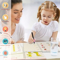 4 PC Reusable Grooved Writing Books for Kids, Magic Copy Books,Reusable Handl