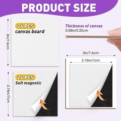 24 Pack 3x3IN Mini Magnetic Canvas Panels, Small Canvases 3 x 3 in (24 Pack)