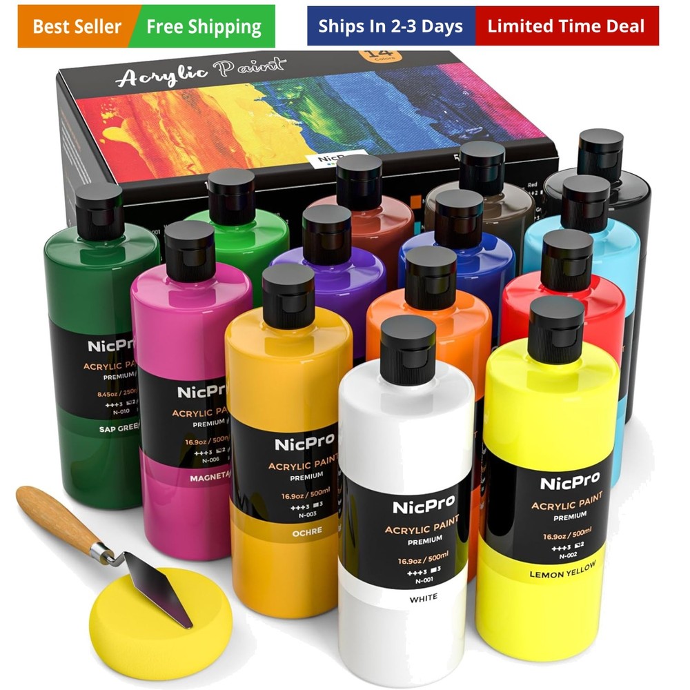 14 Colors Large Bulk Acrylic Paint Set 16.9 oz,500 ml Rich Art Painting Suppl…