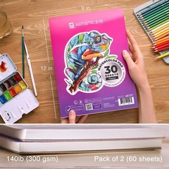 Watercolor Pad 9×12”, 30 Sheets, Glue Bound, Acid-Free Paper, 140lb (300gsm),…
