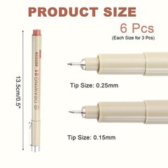 6Pcs 0.15/0.25mm Fineliner Ink Pens(Brown)