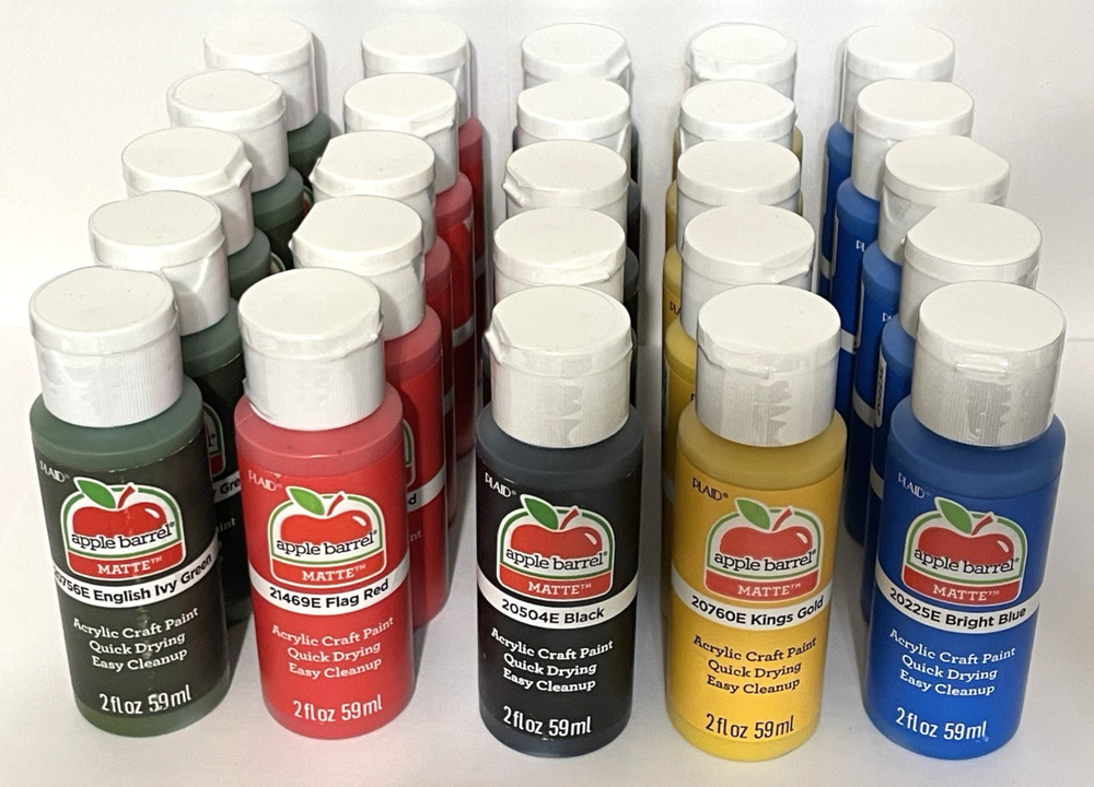 Acrylic Paint 25 Bottle Lot Set Red Black Bright Blue Ivy Green Gold 50 total oz
