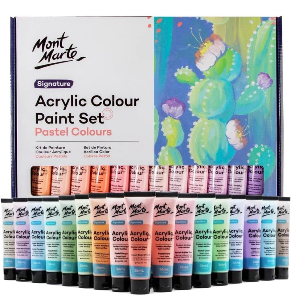 Mont Marte Acrylic Colour Pastel Paint Set Signature 24Pc X 36Ml (1.2 US Fl.Oz),