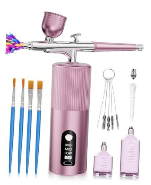 Airbrush Kit with Compressor – Airbrush for Nails,48PSI Screen Display Air Pink