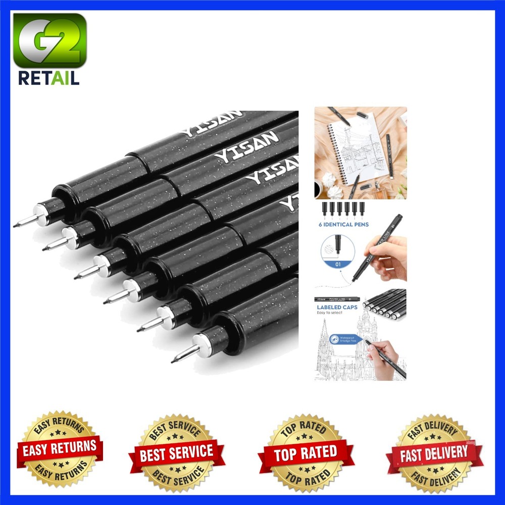 Elegant Ultra Fine Point Pens with Storage Case – 6 Pack Black Markers (0.25mm)