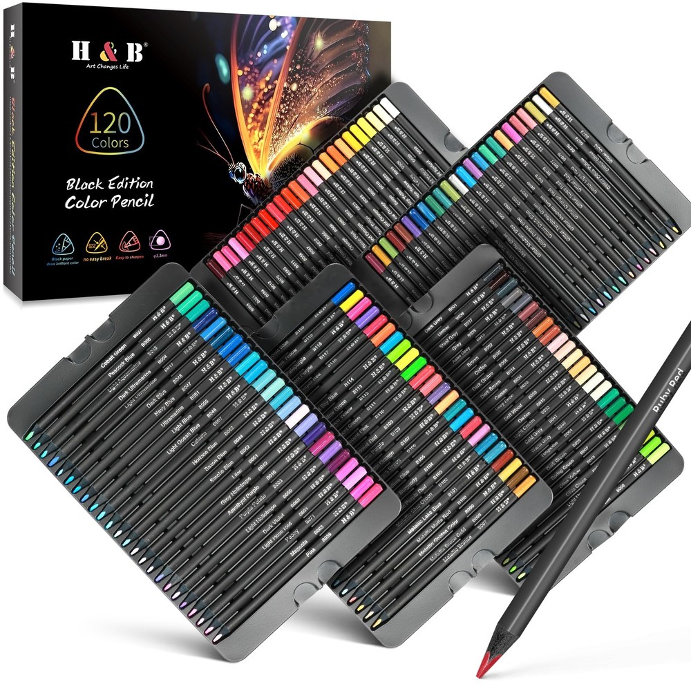 120-Color Colored Pencils Set with Metallic Colors – Soft Core, Pre-Sharpened…