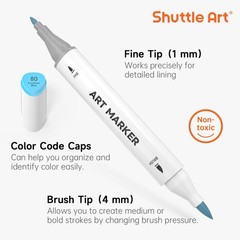 Pastel Alcohol Markers Brush tip, Dual Tip Brush & Fine Tip Art Marker Set, 5…