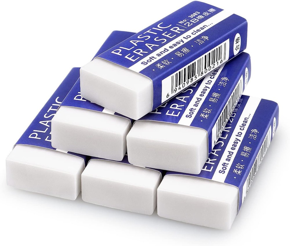 Tamaki 6 Pack Pencil Erasers, Large White Erasers for School Office,