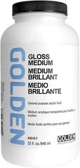 GOLDEN Gloss Medium, 32 fl. oz. Jar, Professional Acrylic Medium, Transparent
