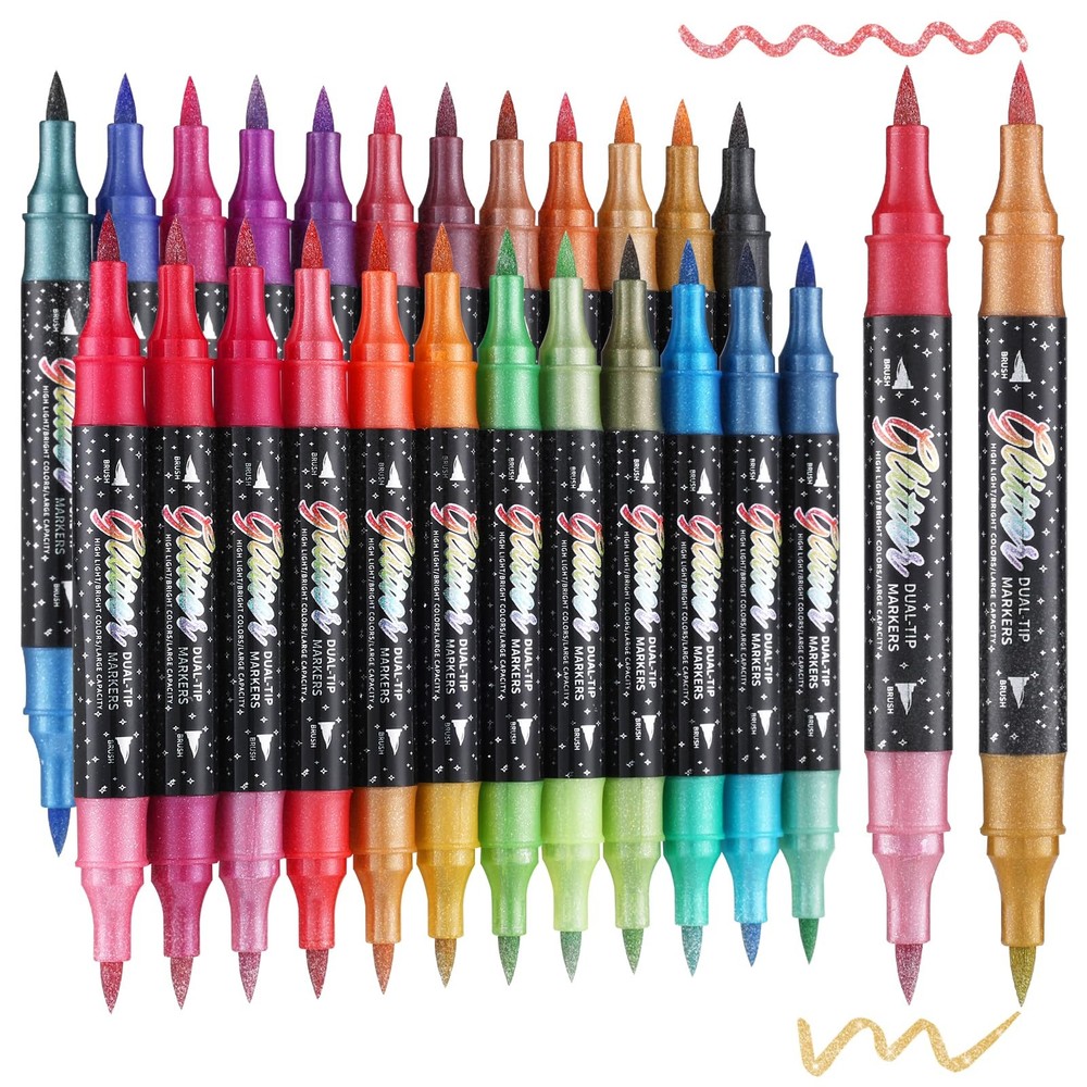 48 Colors Glitter Markers Pens Dual Tip 24 Pack Glitter Brush Markers Profess…