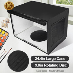 16.6in Airbrush Spray Booth Foldable LED Turntable Dual Exhaust Fan Paint Kit