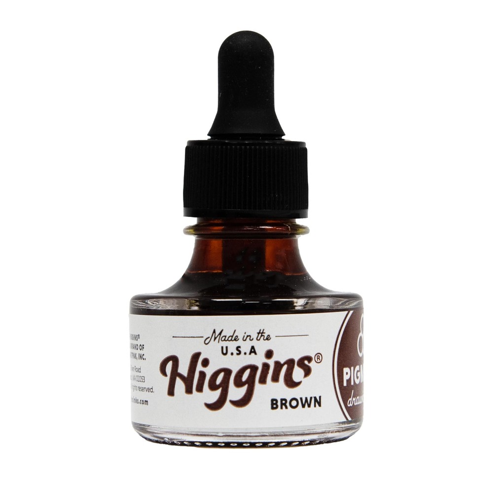 Higgins Brown Pigmented Drawing Ink 1 oz Glass Bottle for Artists and Students