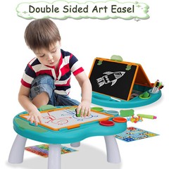Kids 4 in 1 Foldable Art Easel Set Double Sided Whiteboard Chalkboard Boad Game