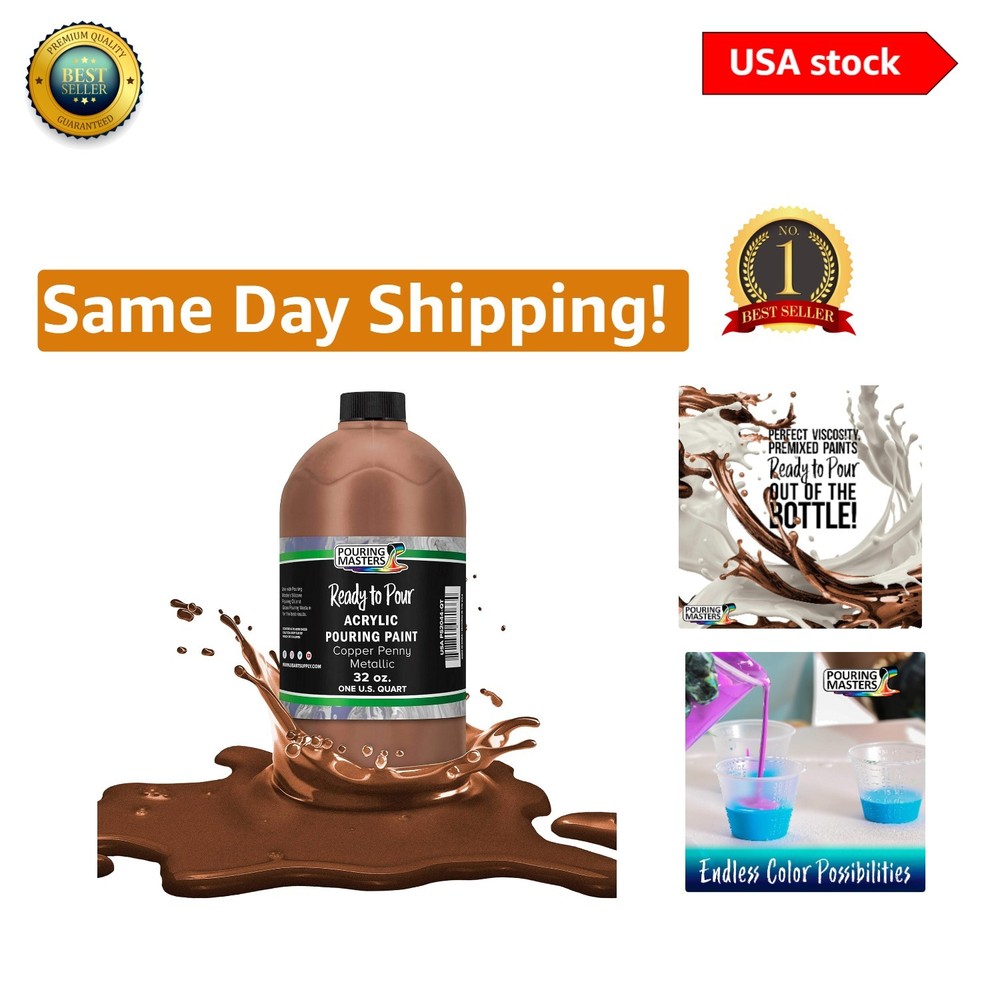 32oz Ready-to-Pour Copper Penny Metallic Acrylic – Ideal for Canvas, Wood & More