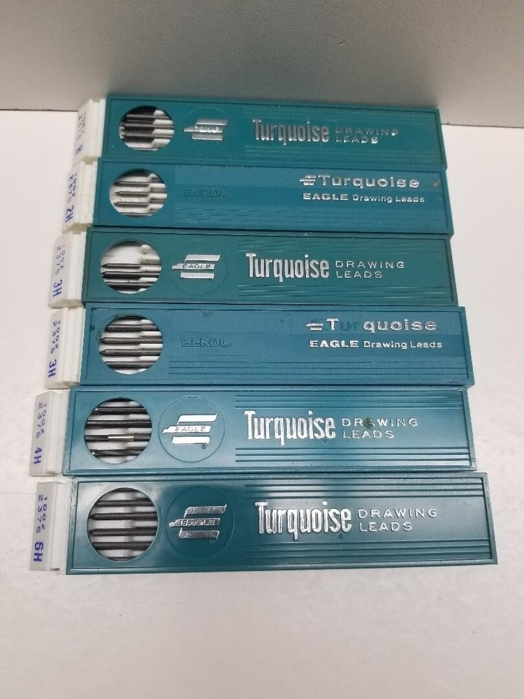 LOT OF 6 BEROL TURQUOISE EAGLE DRAWING LEADS – not all full – PLEASE READ