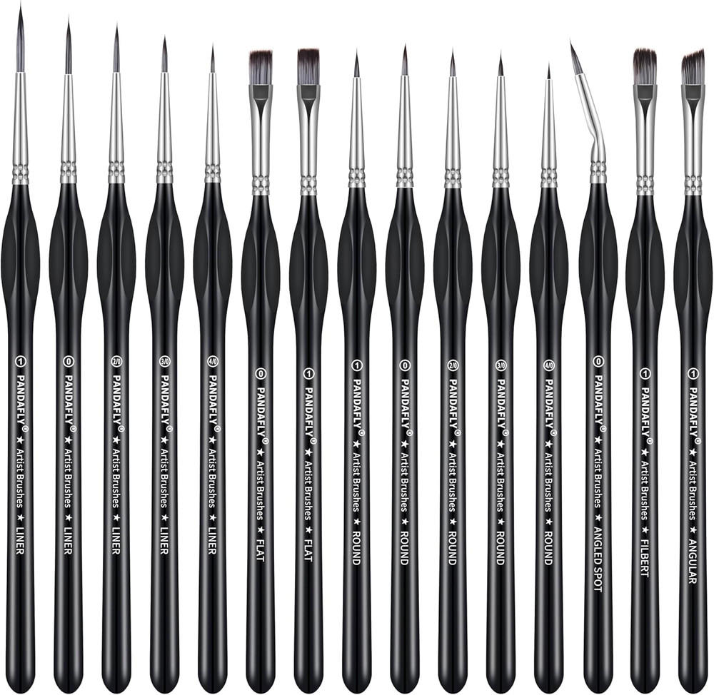 Detail Paint Brushes Set, 15Pcs Miniature Brushes for Fine Detailing & Art Paint
