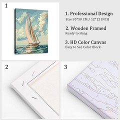 Sailboat Paint by Number for Adults Framed Canvas, DIY Arts and Crafts for Adult