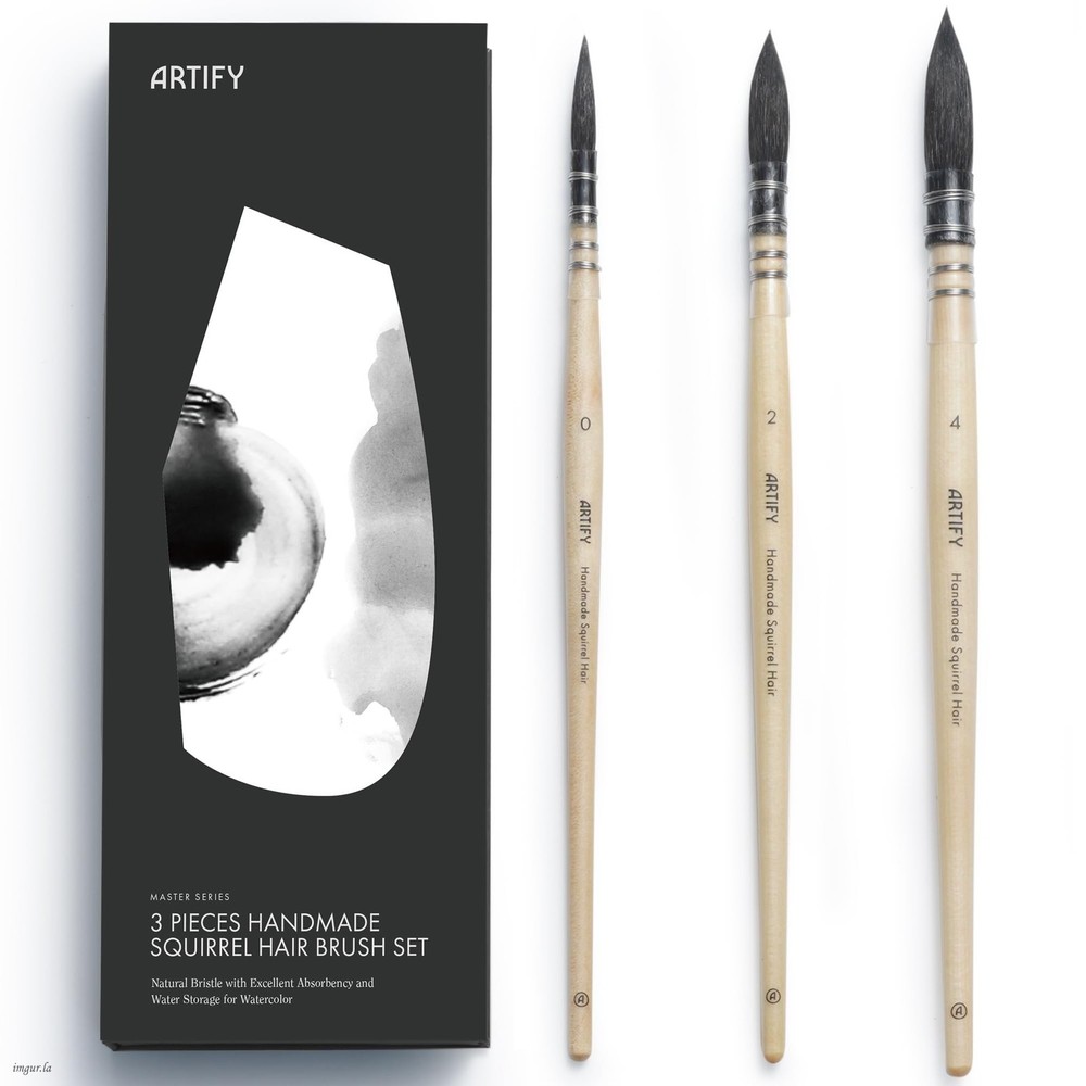 ARTIFY 3PCS Professional Natural Squirrel Hair Quill Round Fine Tip Detail Wa…