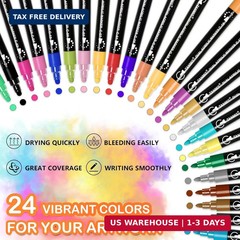 TANMIT 24 Colors Acrylic Paint Markers, Dual Tip Acrylic Paint Pens with Dot & F