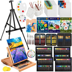 158PCS Deluxe Large Painting Kit with Metal and Solid Beech Wood Easel, Acrylic,