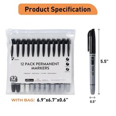 12 Black Permanent Markers with Portable Bag – Waterproof Quick Drying Pens S…