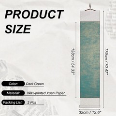 70.5″ x 12.6″ 2 Pcs Blank Hanging Scroll Paper Wood Rod, Dark Green