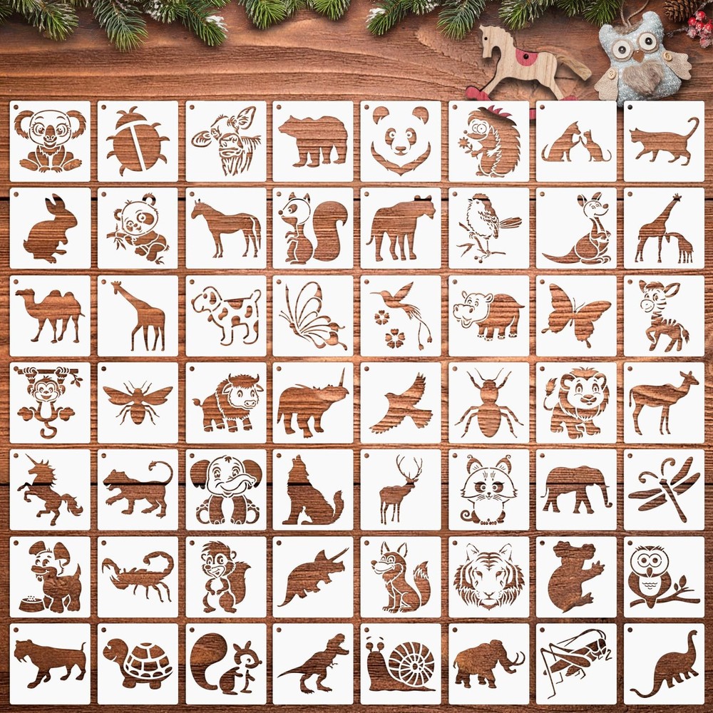 Augshy 56 Pieces Animal Stencils for Painting, 3 Inch 3 x 3 inches, White