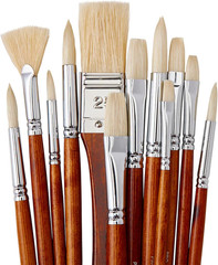 12-Piece Long Handle White Hog Hair Artist Paint Brush Set, Perfect for Acryl…