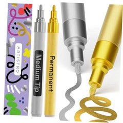 2 Gold & Silver Permanent Marker – Waterproof Markers Silver & Gold Medium Tip