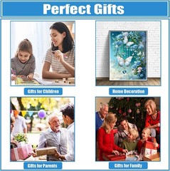 DIY Blue Flowers Diamond Painting Kits for Beginners Adults,5D Butterfly Diamond