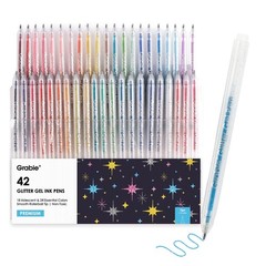 Grabie 42 Glitter Gel Pen Set, 18 Iridescent24 Essential Color Pens, Smooth R…