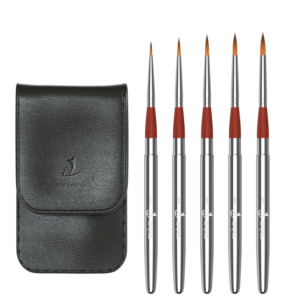 5 PCS Travel Watercolor Brushes Portable Pocket Set Black Leather Bag