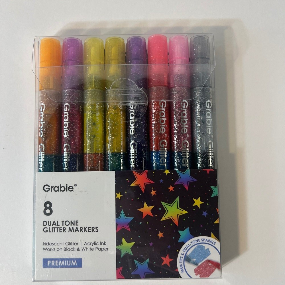 Grabie 8 Dual Tone Iridescent Glitter Acrylic Paint Markers Premium New #1