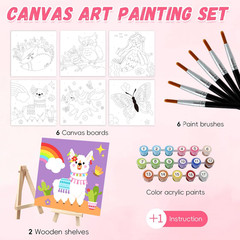 Kids Paint by Number Kits Including 6 Pre-Drawn Canvas for Painting, 6 Brushes 1