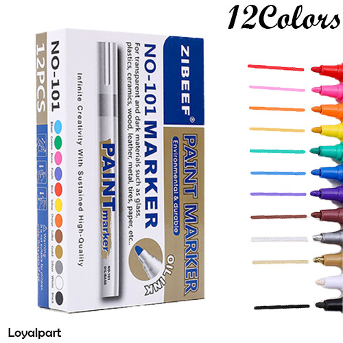 Reusable Empty Paint Markers 12 Colors Oil-based Art Pens for Rubber Cloth Glass