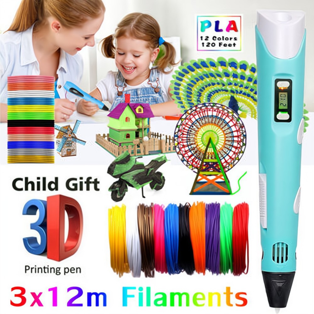 3D Printing Pen Set 3D Drawing Pen with Led Display 12 Color Filament Kid Gift