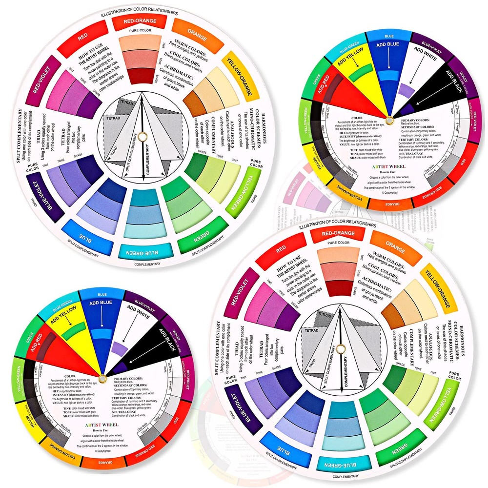 4 Pcs Color Wheel, Paint Mixing 5.5 inches, 9 as shown in the picture