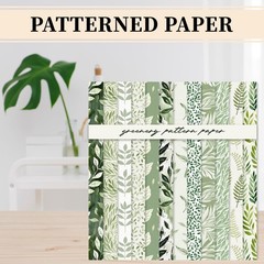 JarThenaAMCS 24 Sheets Greenery Floral Pattern Paper Double Sided Sage Green