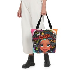 Inspirational African American Art Tote Bag, Black with Colorful Graffiti Des…
