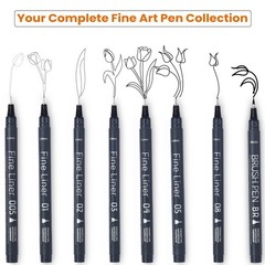 8 PCS Black Fineliner Pens 0.20.5mm Waterproof Archival Micro Drawing Set
