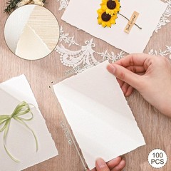 100 Sheets Deckled Edge Paper 5×7 inches, 160 GSM Handmade Paper, Rough/Textu…