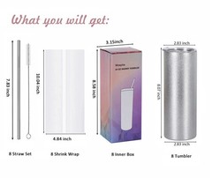 Glitter Sublimation Tumblers 20 Oz Skinny Straight, 8 Pack Sublimation Glitte…