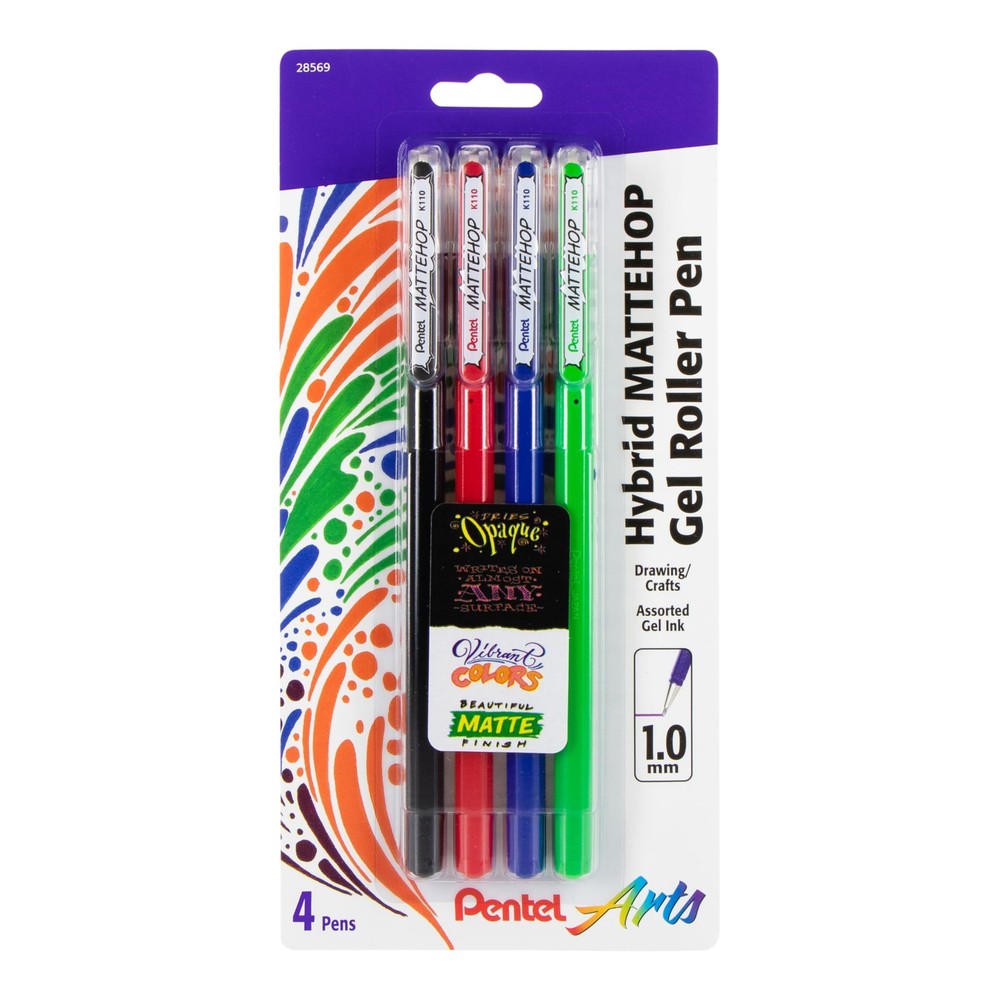 Matte Opaque Writing Pen Set 4 Count 1mm Ball Assorted Colors for Vibrant Wri…