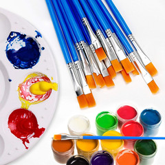 30 Pcs Kids Paint Brushes Flat Nylon Acrylic Oil Watercolor Art Blue Bulk