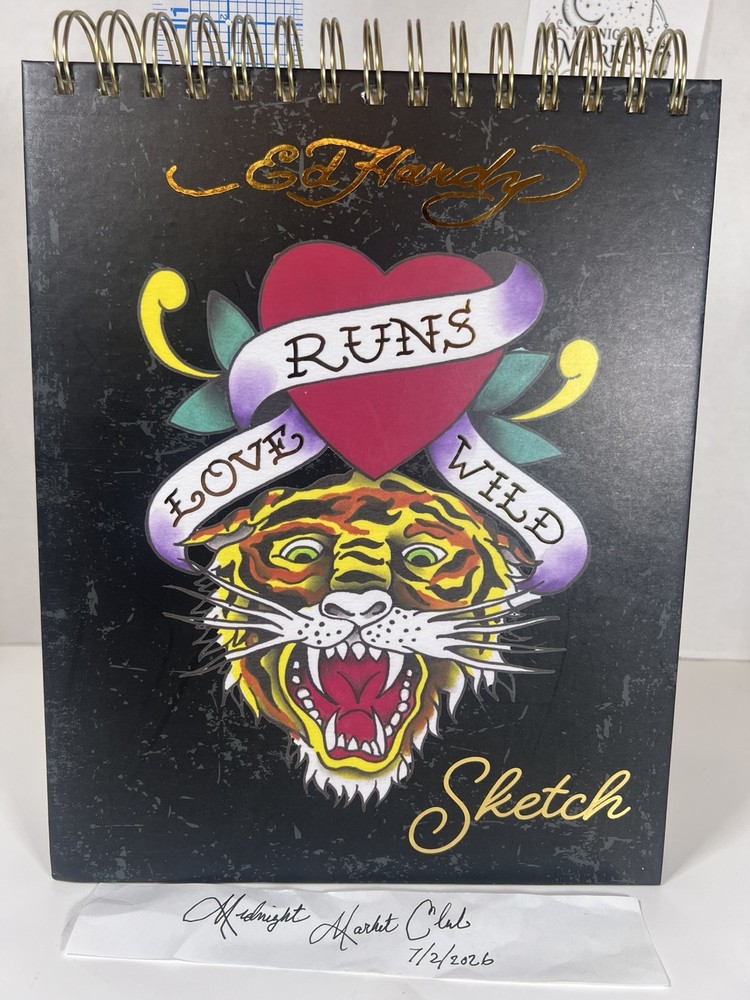 Ed Hardy Black 8×10 Spiral Sketchbook 100GSM Sheets Acid Free paper + Stickers