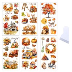 6 Sheets Fall Rub on Transfers for Craft Furniture, 6 x 12 Inches Vintage Aut…