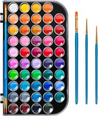 48 Color Solid Watercolor Paint Set with 3 Wooden Brushes Non Toxic Vibrant
